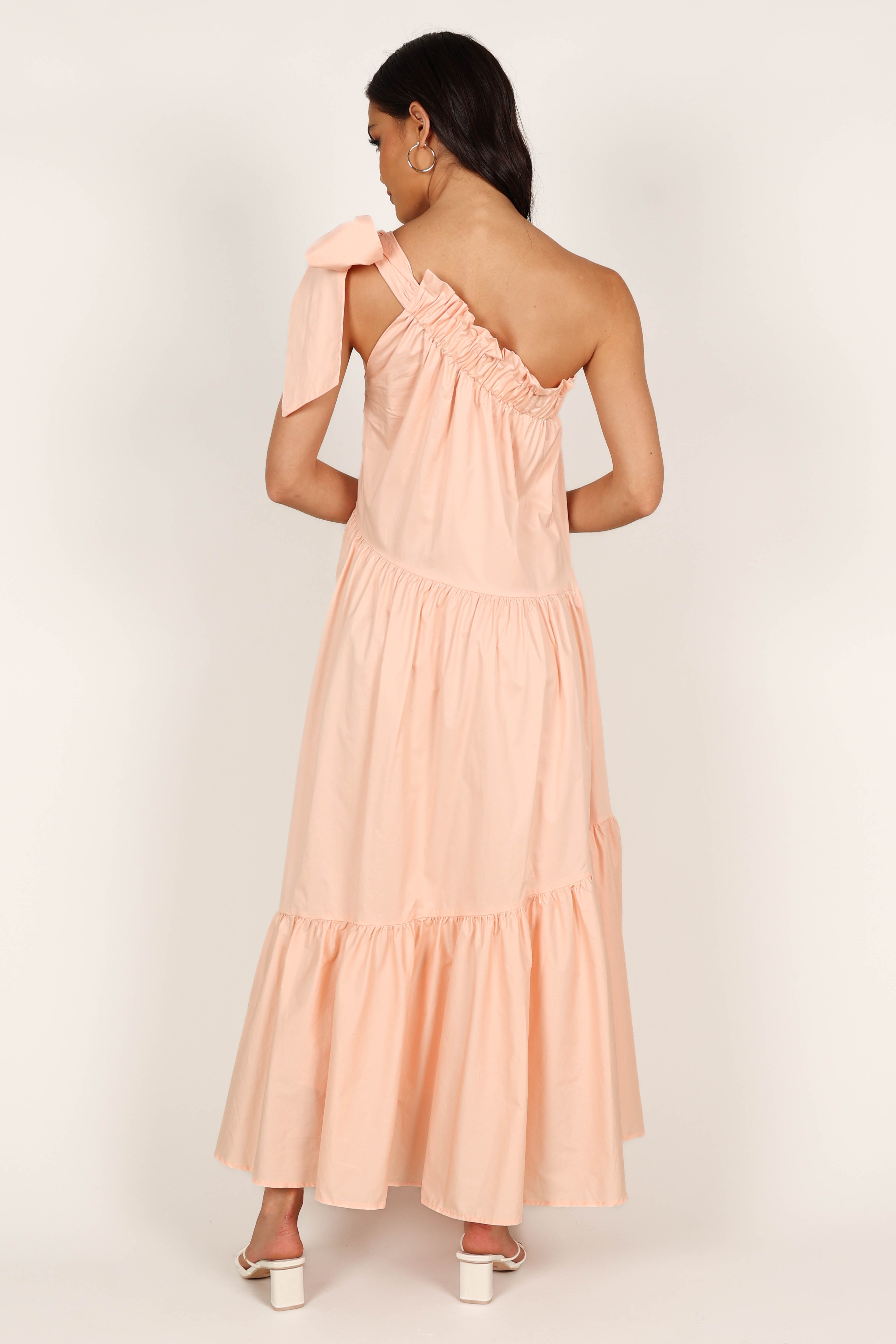 Petal and Pup USA DRESSES Ava One Shoulder Maxi Dress - Peach