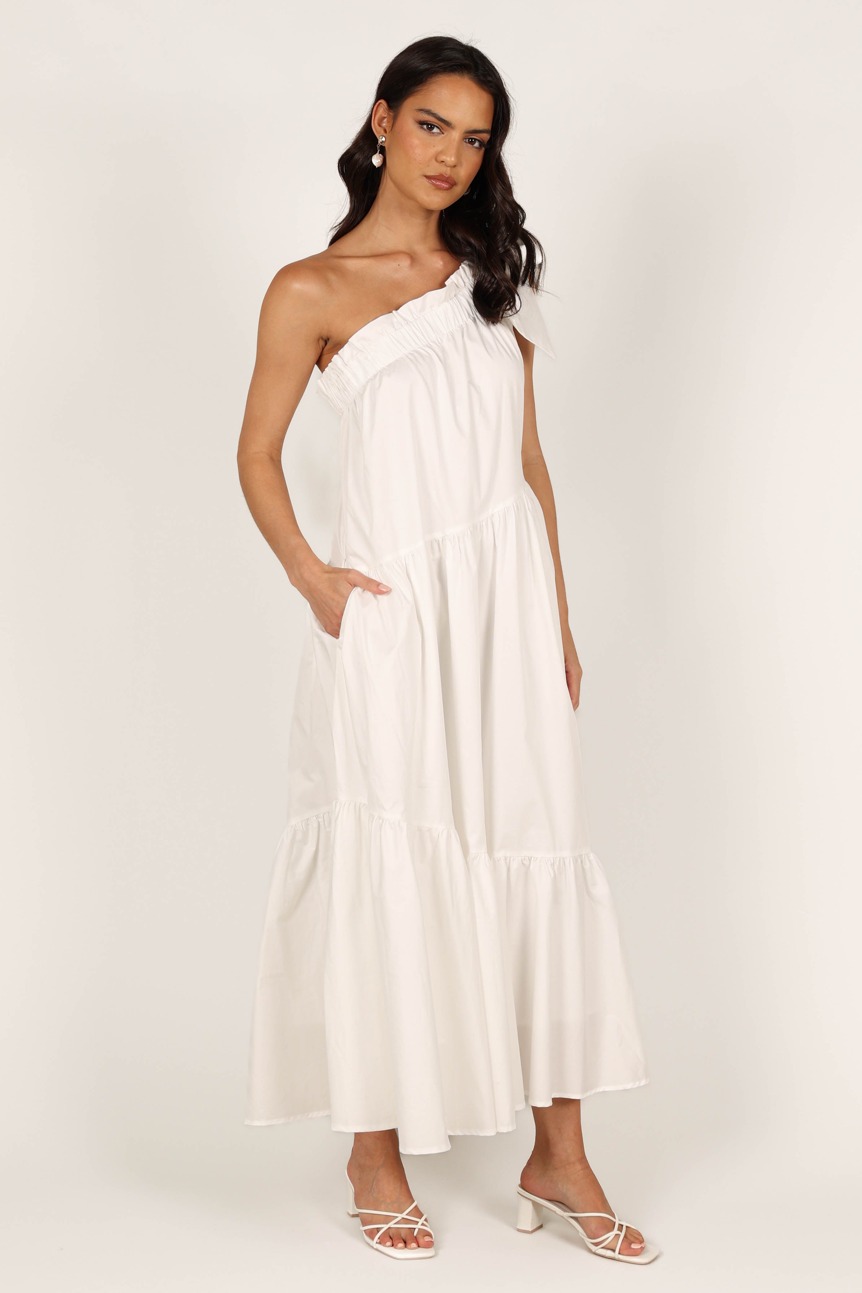 Petal and Pup USA DRESSES Ava One Shoulder Maxi Dress - White