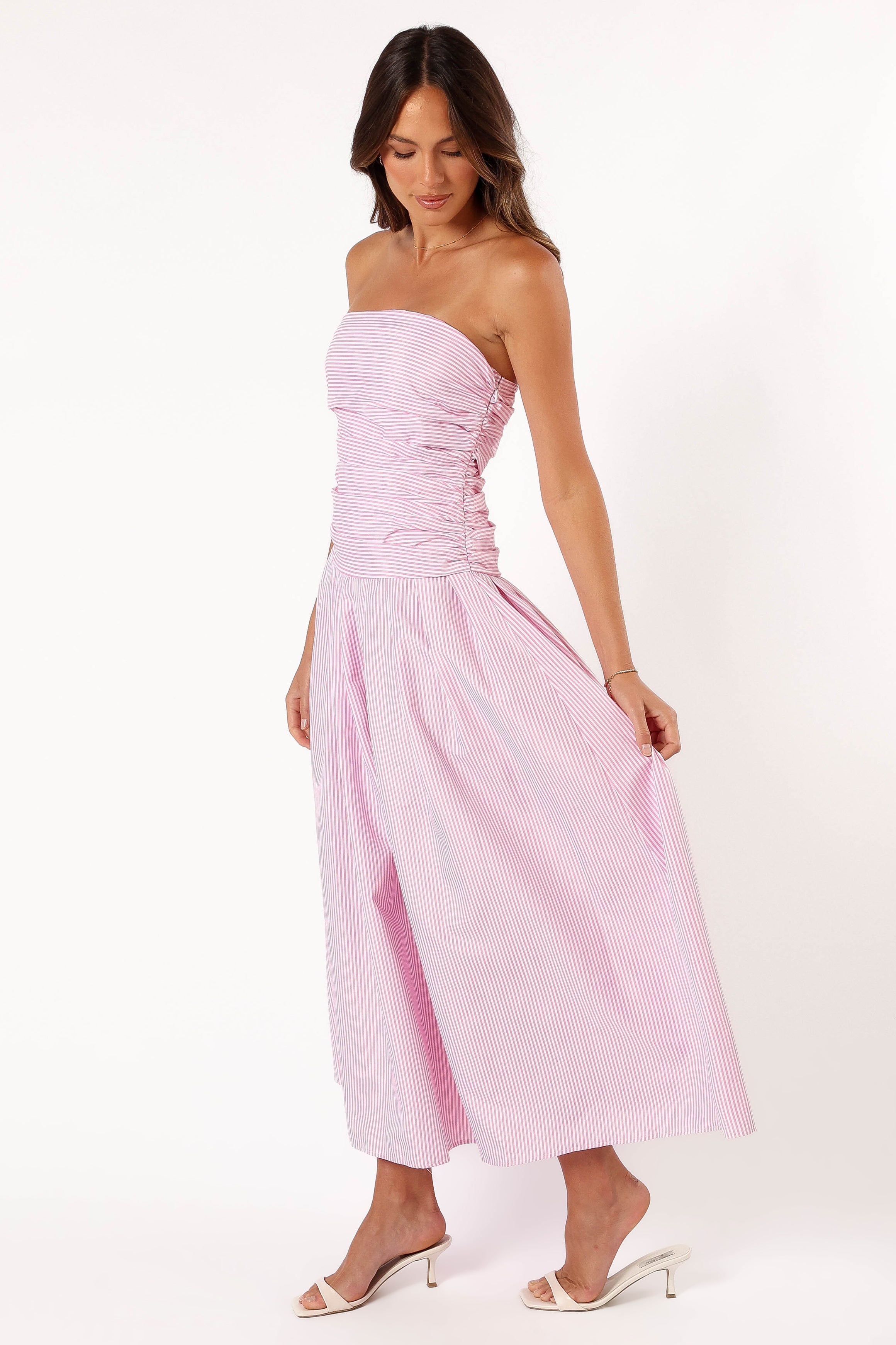 Petal and Pup USA DRESSES Avalee Strapless Maxi Dress - Pink Stripe