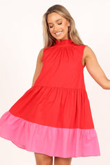 Petal and Pup USA DRESSES Bradshaw Tiered Mini Dress - Red/Pink