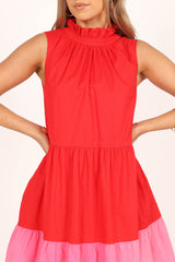 Petal and Pup USA DRESSES Bradshaw Tiered Mini Dress - Red/Pink