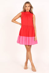 Petal and Pup USA DRESSES Bradshaw Tiered Mini Dress - Red/Pink