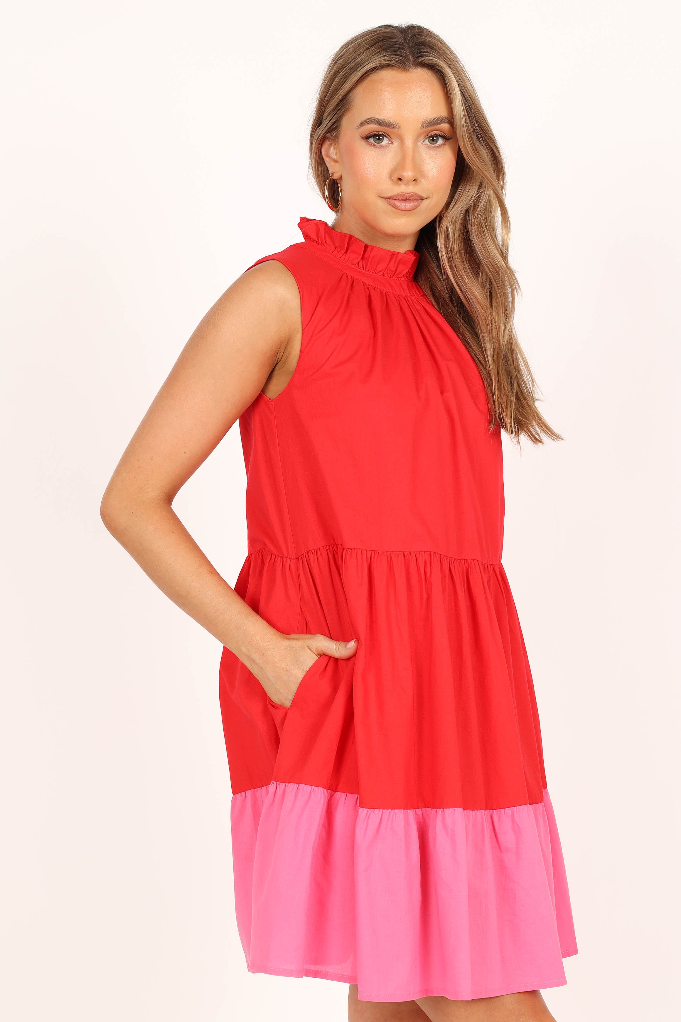 Petal and Pup USA DRESSES Bradshaw Tiered Mini Dress - Red/Pink