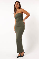 Petal and Pup USA DRESSES Brixley Strapless Maxi Dress - Khaki