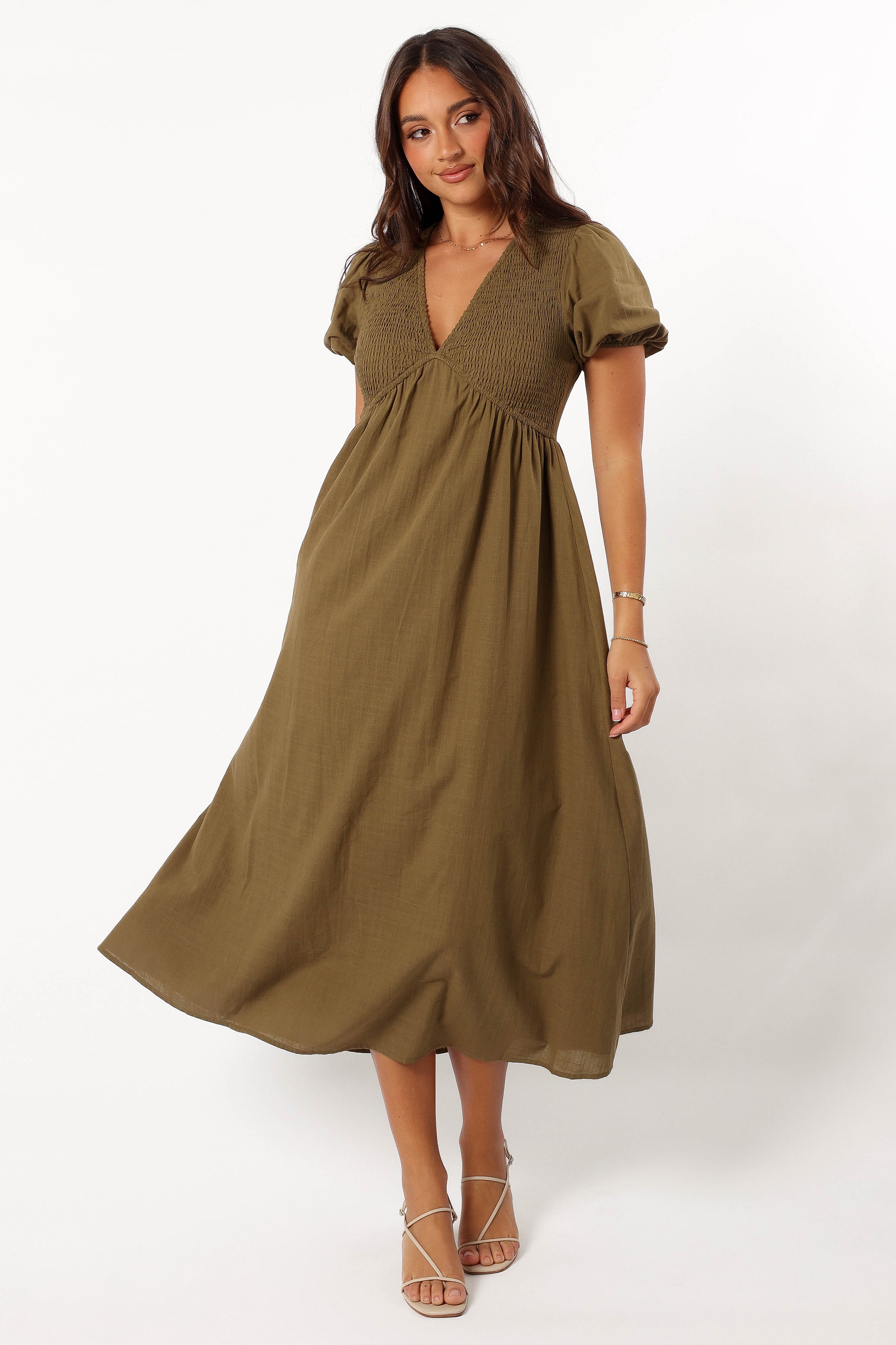 Petal and Pup USA DRESSES Brooke Midi Dress - Khaki