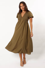 Petal and Pup USA DRESSES Brooke Midi Dress - Khaki
