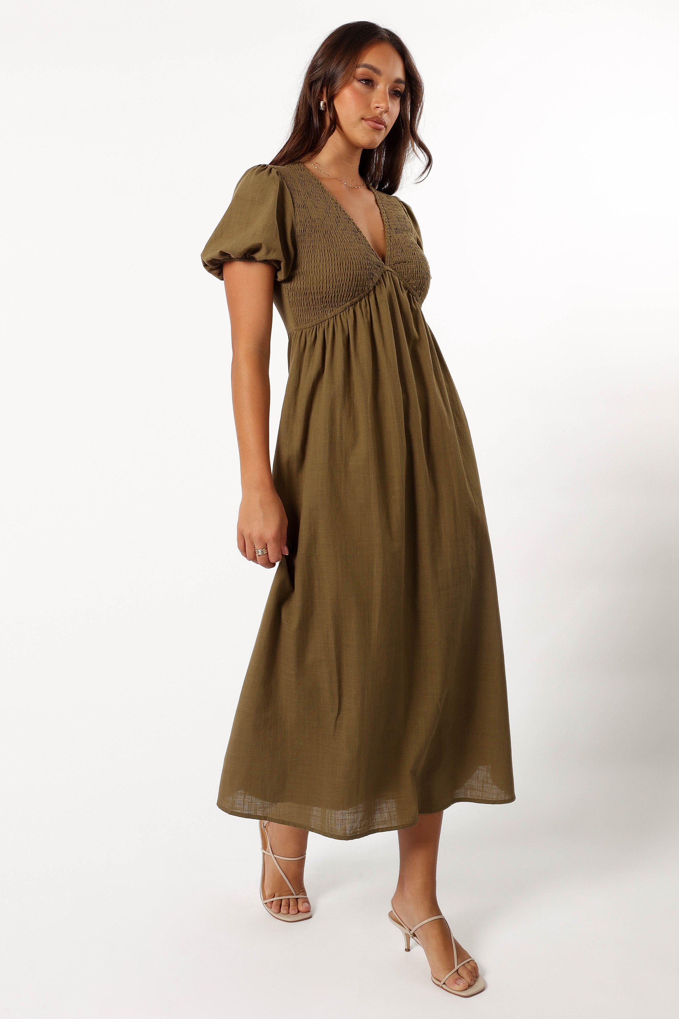 Petal and Pup USA DRESSES Brooke Midi Dress - Khaki