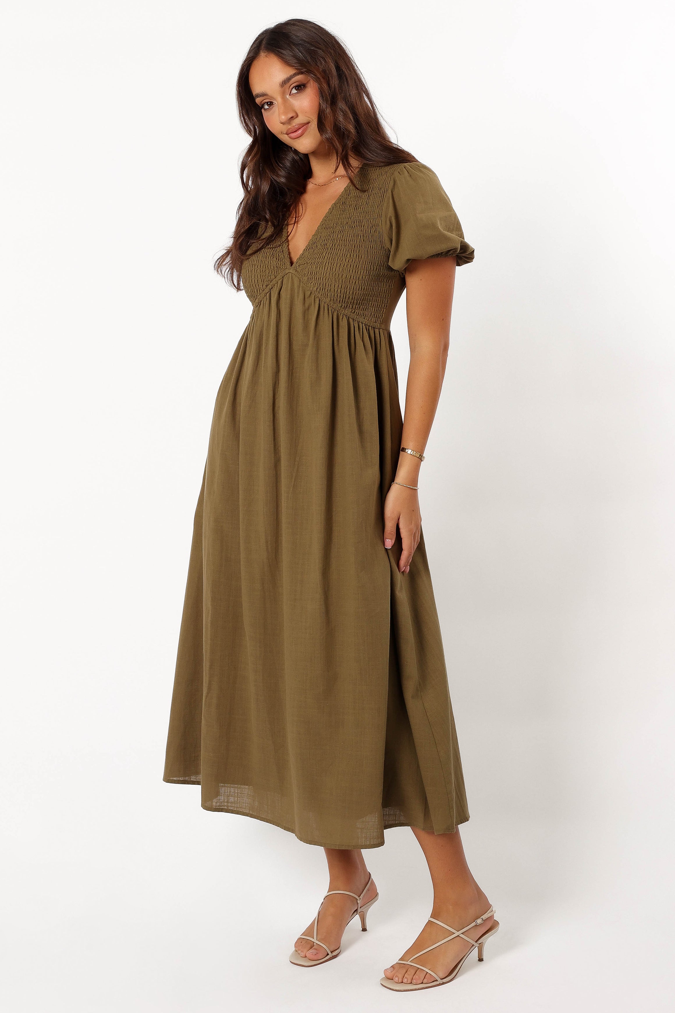 Petal and Pup USA DRESSES Brooke Midi Dress - Khaki