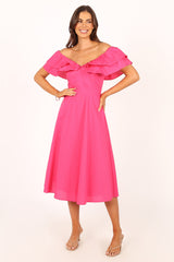 Petal and Pup USA DRESSES Cabo Frill Sleeve Midi Dress - Magenta