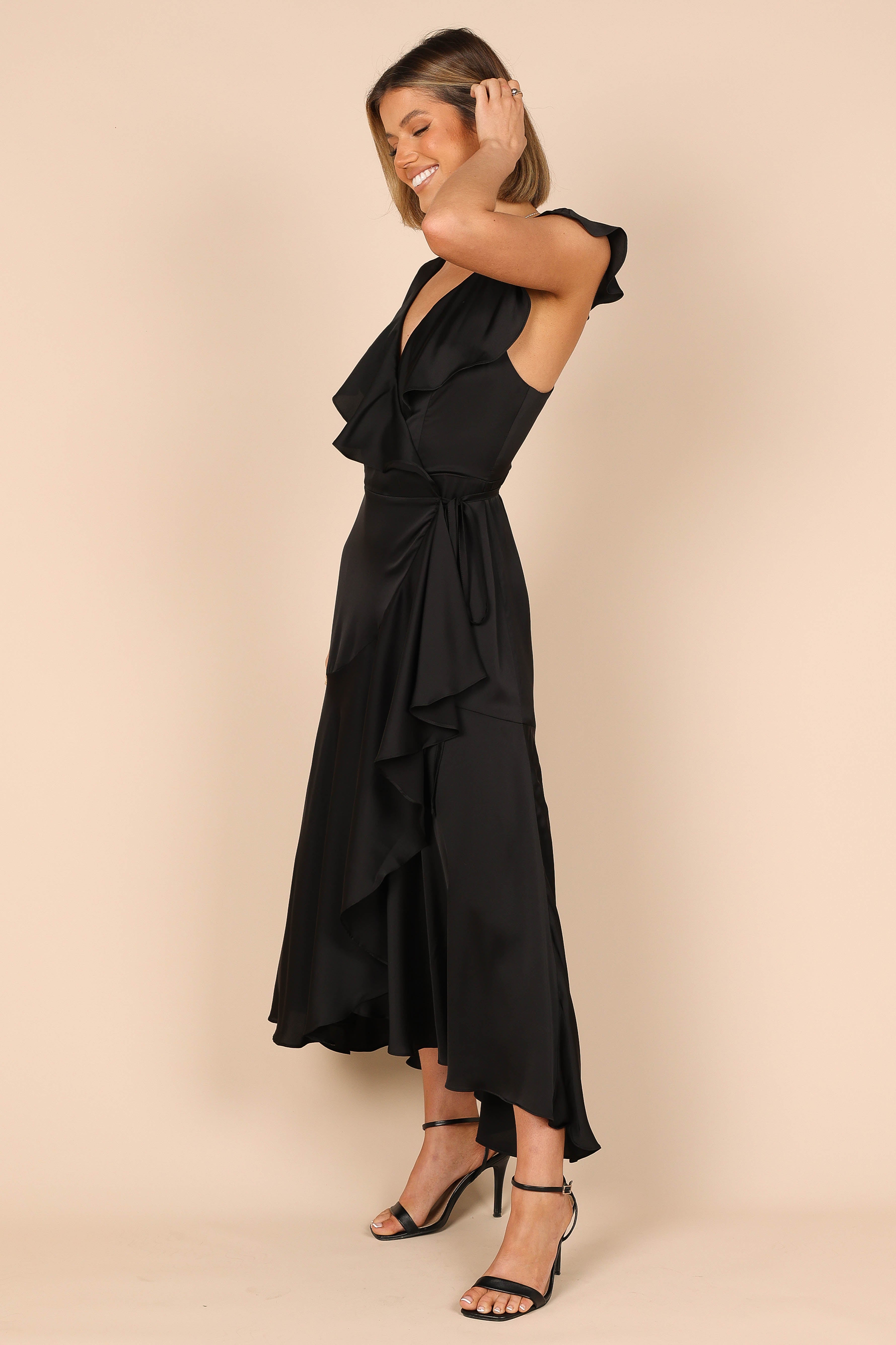 Petal and Pup USA DRESSES Cally Frill Shoulder Maxi Dress - Black