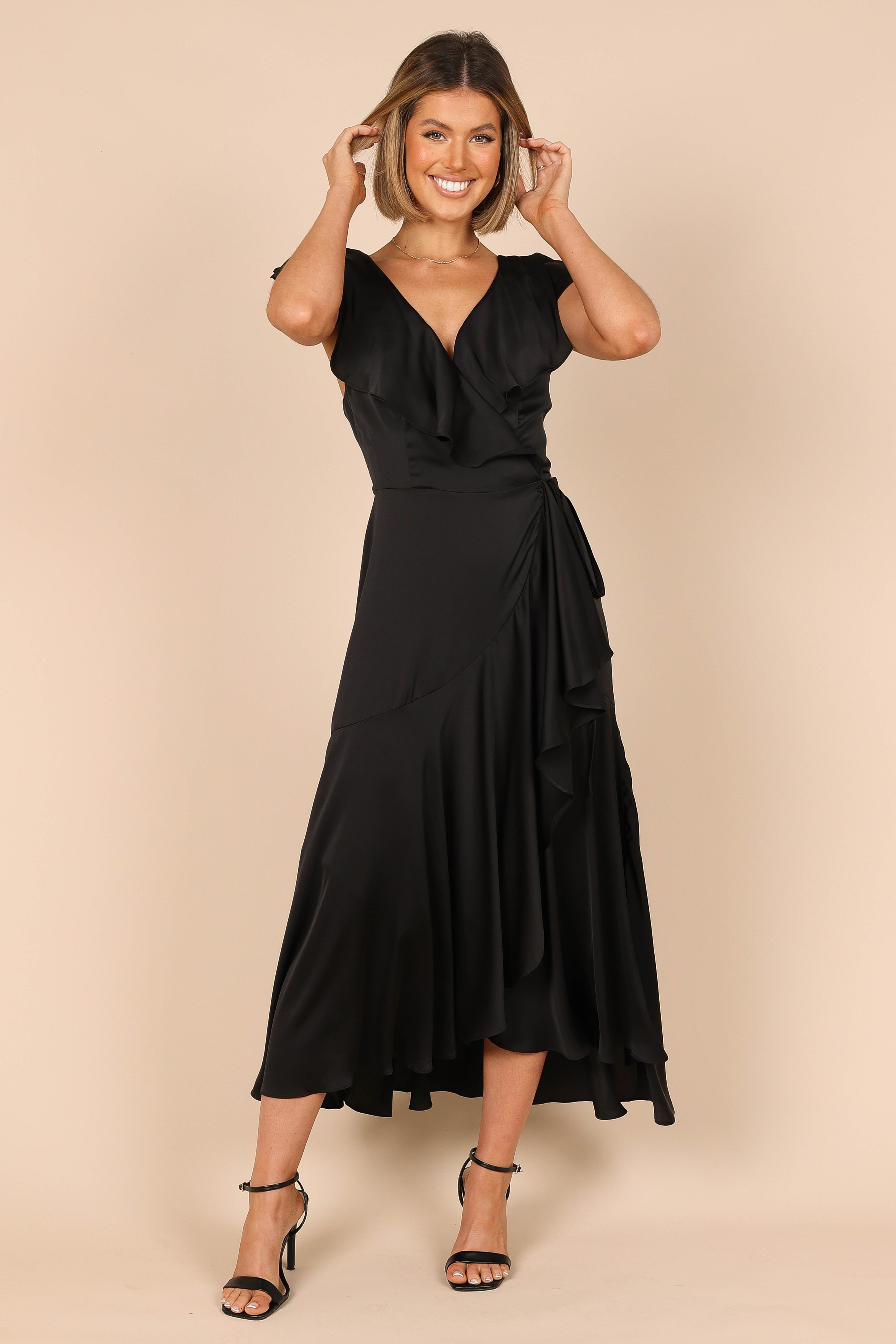Petal and Pup USA DRESSES Cally Frill Shoulder Maxi Dress - Black