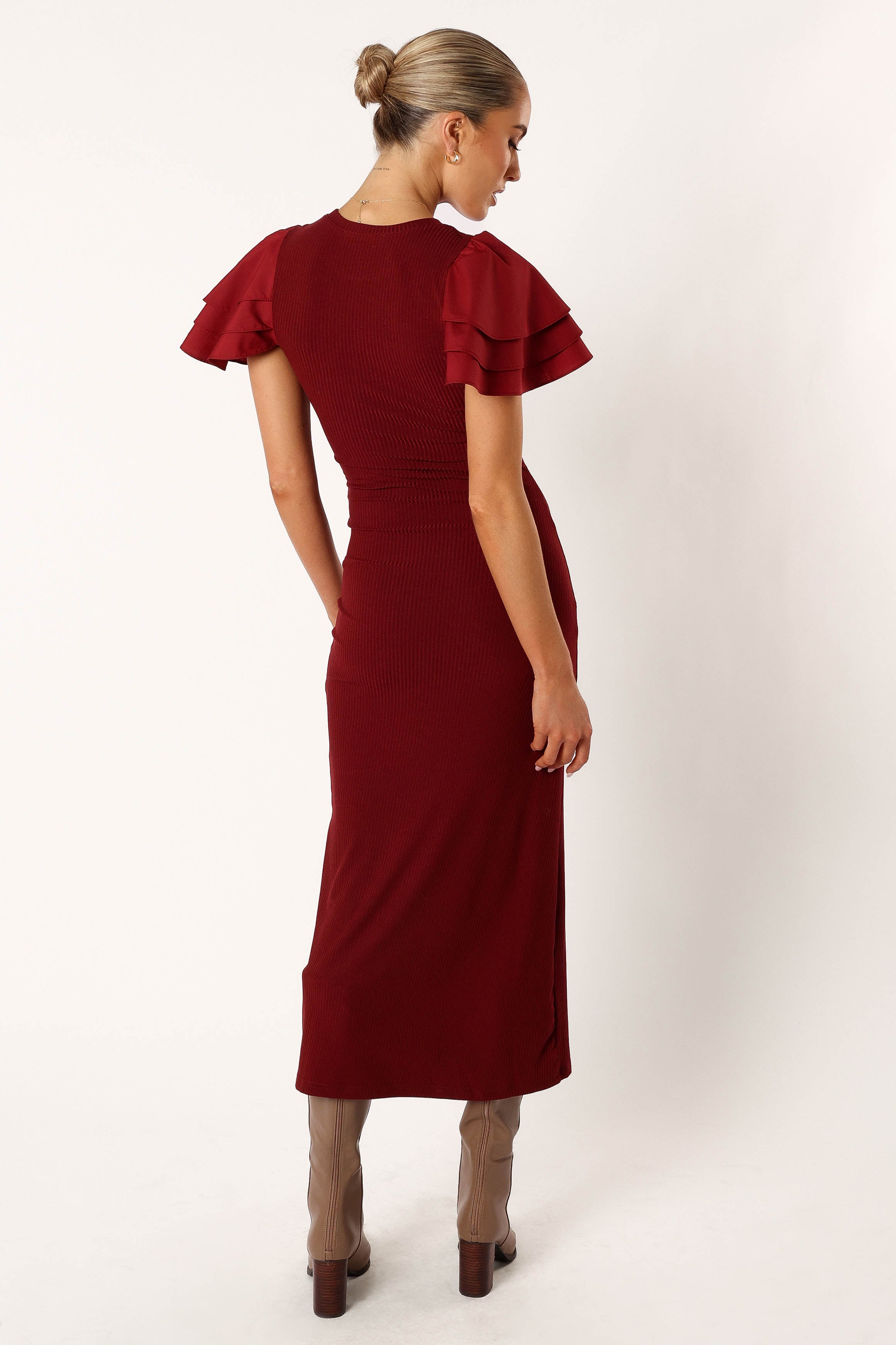 Petal and Pup USA DRESSES Cally Ruffle Sleeve Maxi Dress - Wine