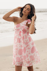 Petal and Pup USA DRESSES Calvin One Shoulder Mini Dress - Pink Floral