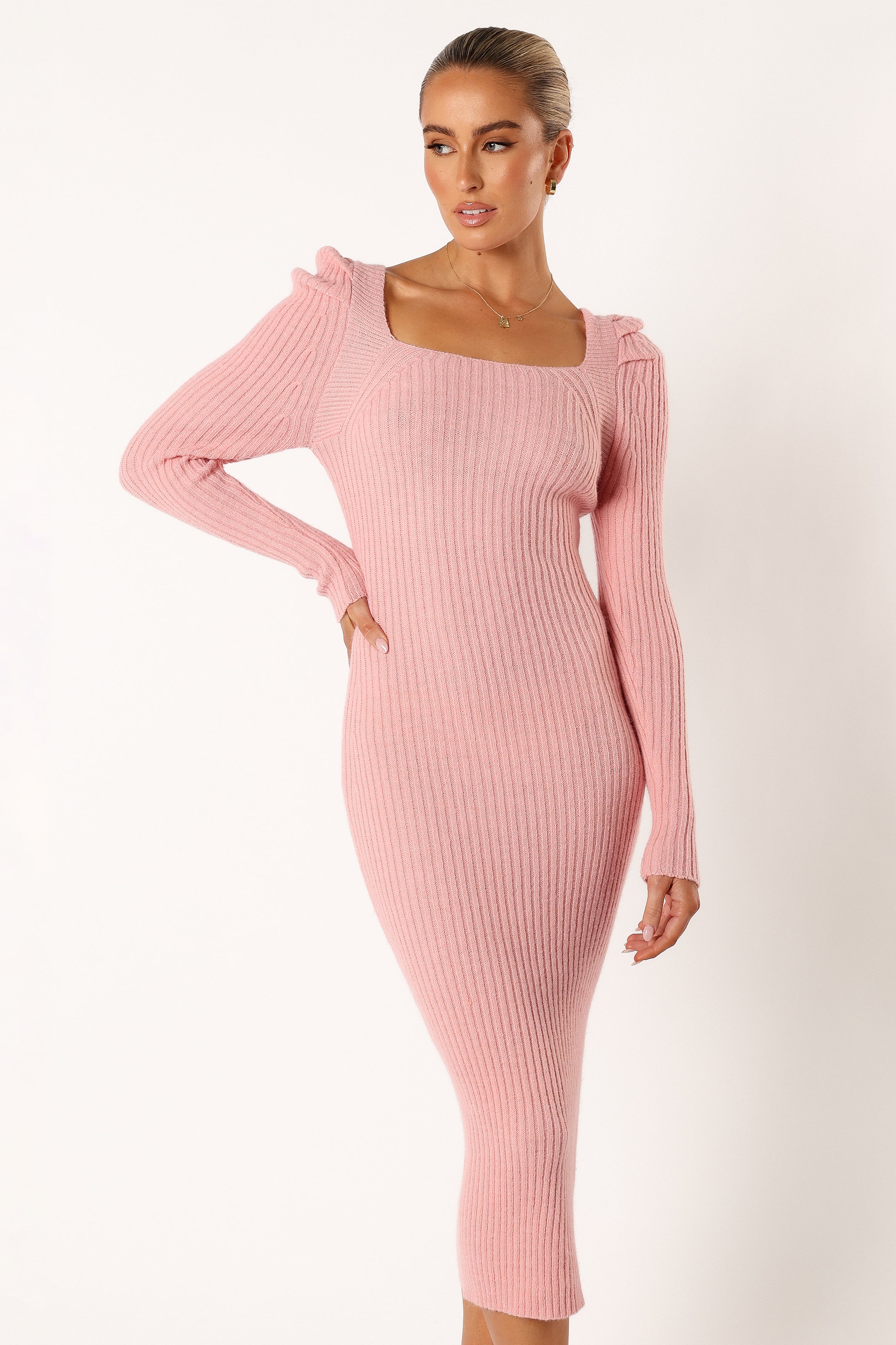 Petal and Pup USA DRESSES Camryn Puff Sleeve Knit Sweater Dress - Blush