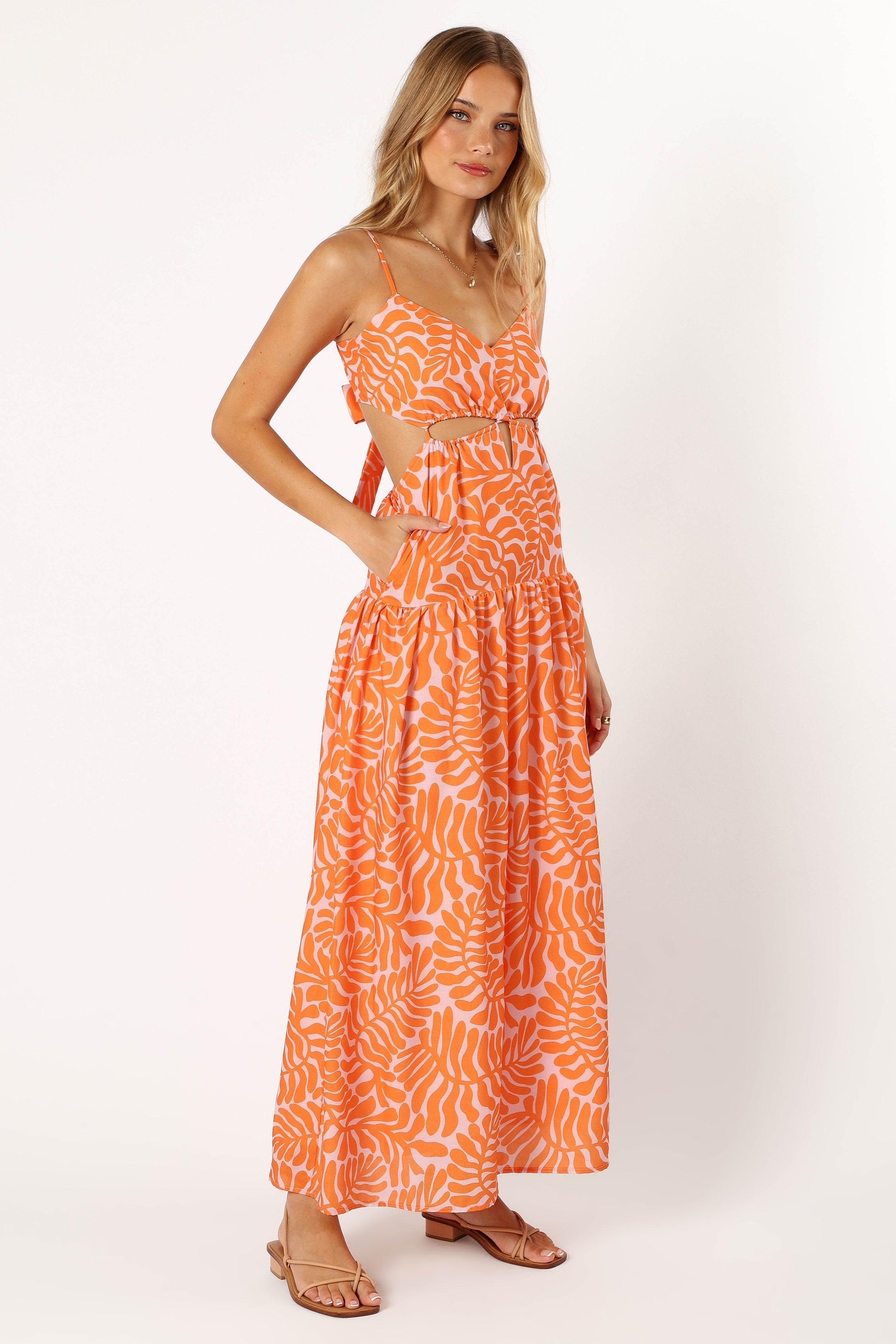 Petal and Pup USA DRESSES Dalton Cut Out Maxi Dress - Orange Print