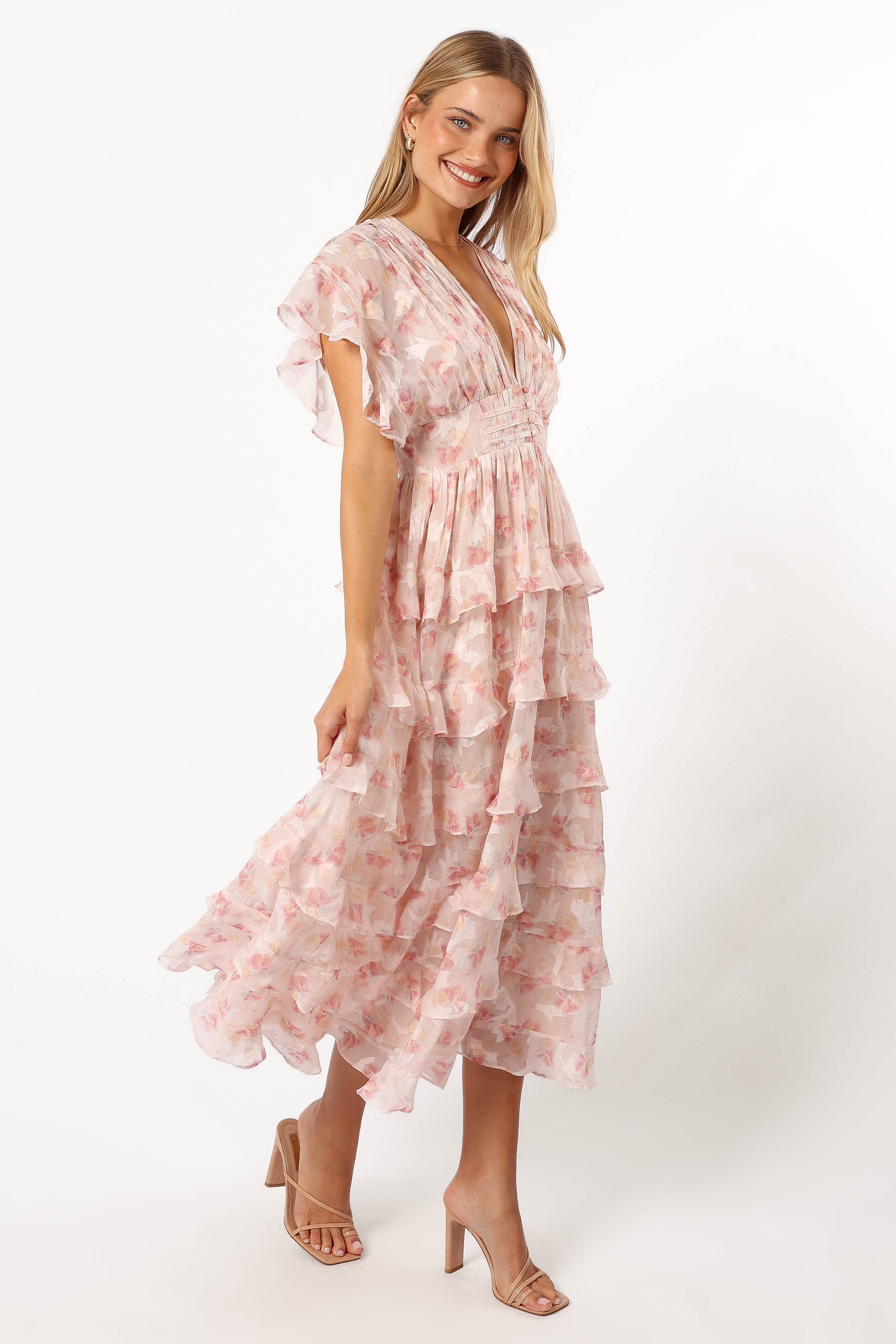 Petal and Pup USA DRESSES Daphne Ruffle Midi Dress - Pink Orange