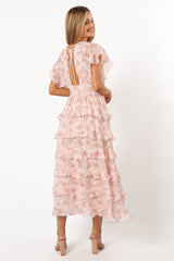 Petal and Pup USA DRESSES Daphne Ruffle Midi Dress - Pink Orange