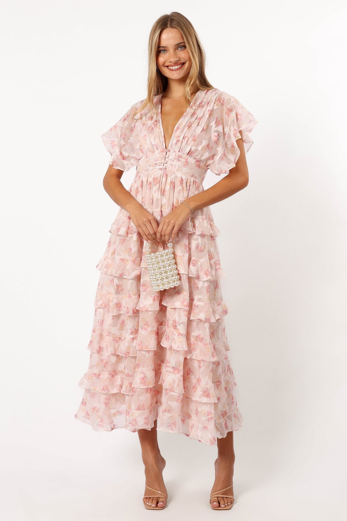 Petal and Pup USA DRESSES Daphne Ruffle Midi Dress - Pink Orange