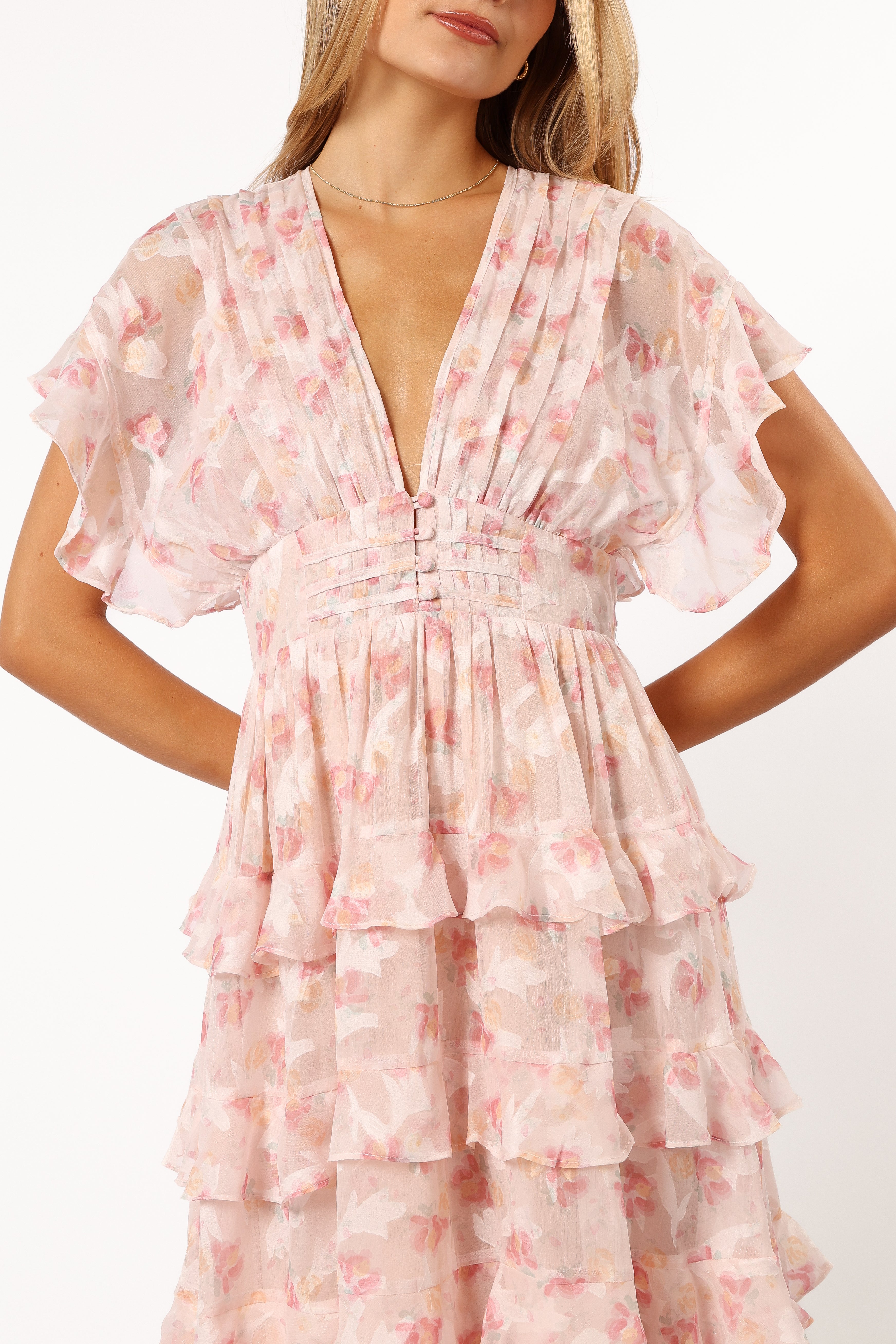 Petal and Pup USA DRESSES Daphne Ruffle Midi Dress - Pink Orange