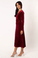 Petal and Pup USA DRESSES Darby Long Sleeve Midi Dress - Burgundy