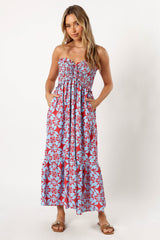Petal and Pup USA DRESSES Dayton Strapless Midi Dress - Red Blue