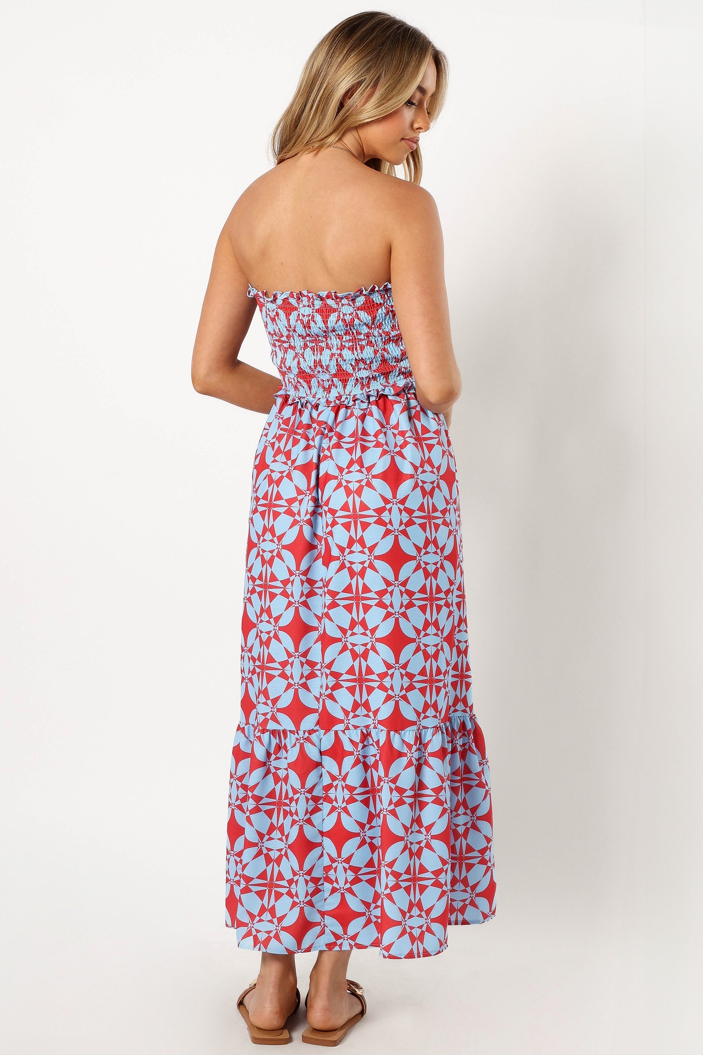 Petal and Pup USA DRESSES Dayton Strapless Midi Dress - Red Blue