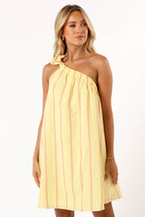Petal and Pup USA DRESSES Ellie One Shoulder Dress - Yellow Pink Stripe