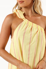 Petal and Pup USA DRESSES Ellie One Shoulder Dress - Yellow Pink Stripe