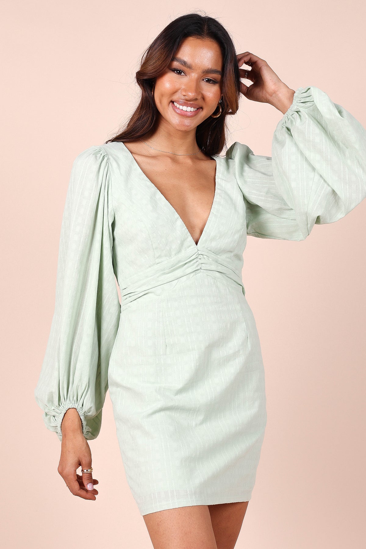 Petal and Pup USA DRESSES Emilina Long Sleeve Mini Dress - Sage