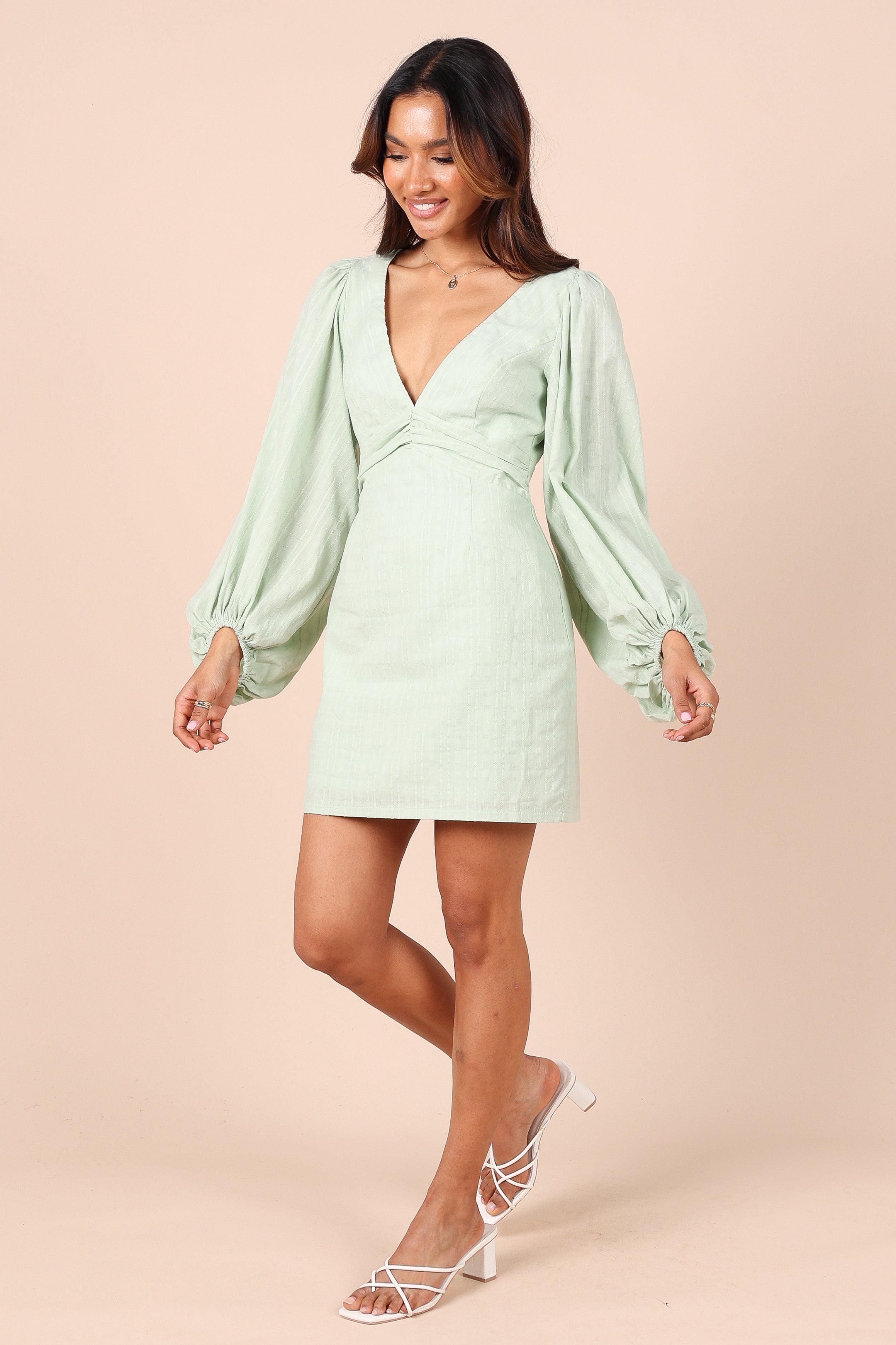 Petal and Pup USA DRESSES Emilina Long Sleeve Mini Dress - Sage