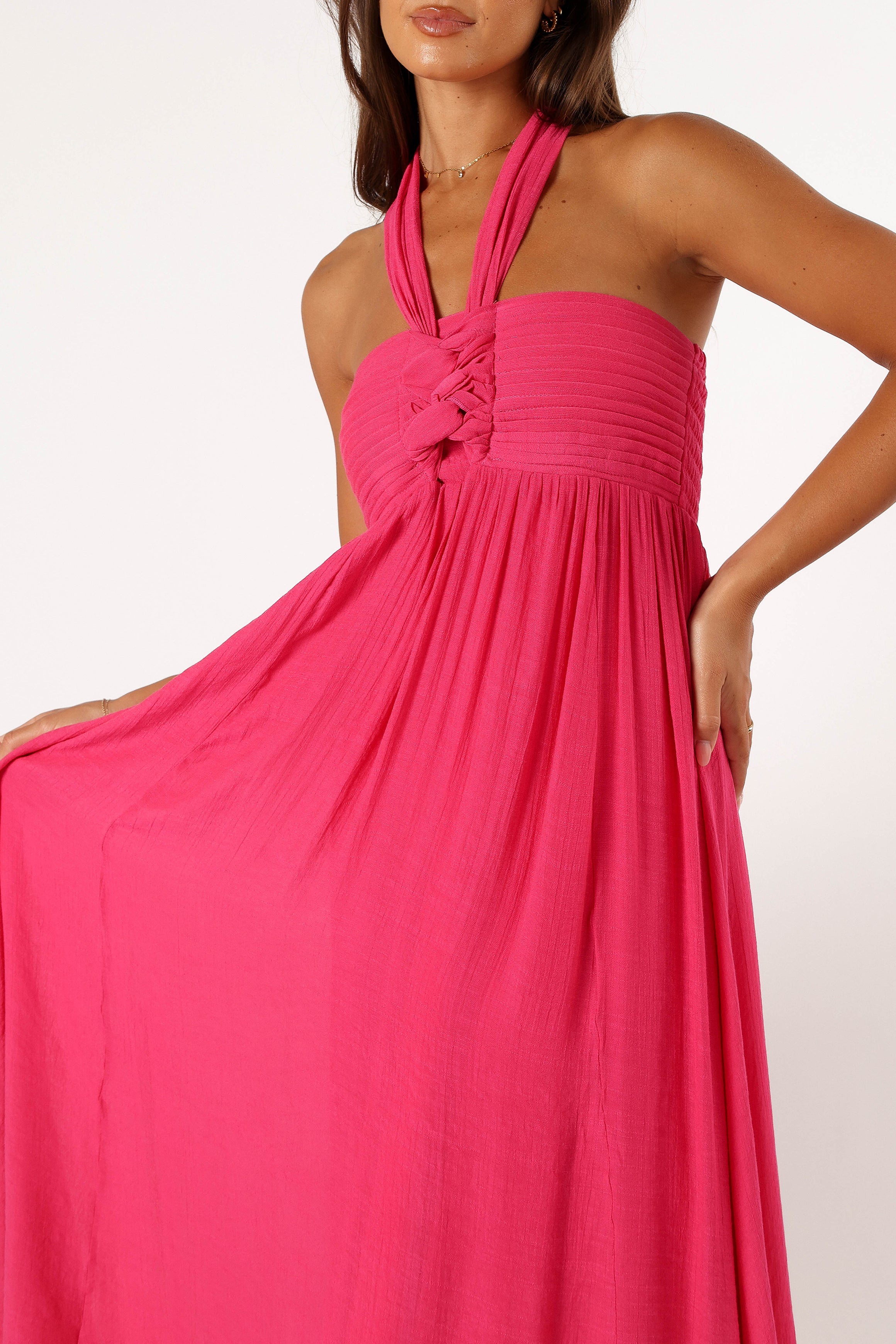 Petal and Pup USA DRESSES Everdeen Halterneck Maxi Dress - Fuchsia