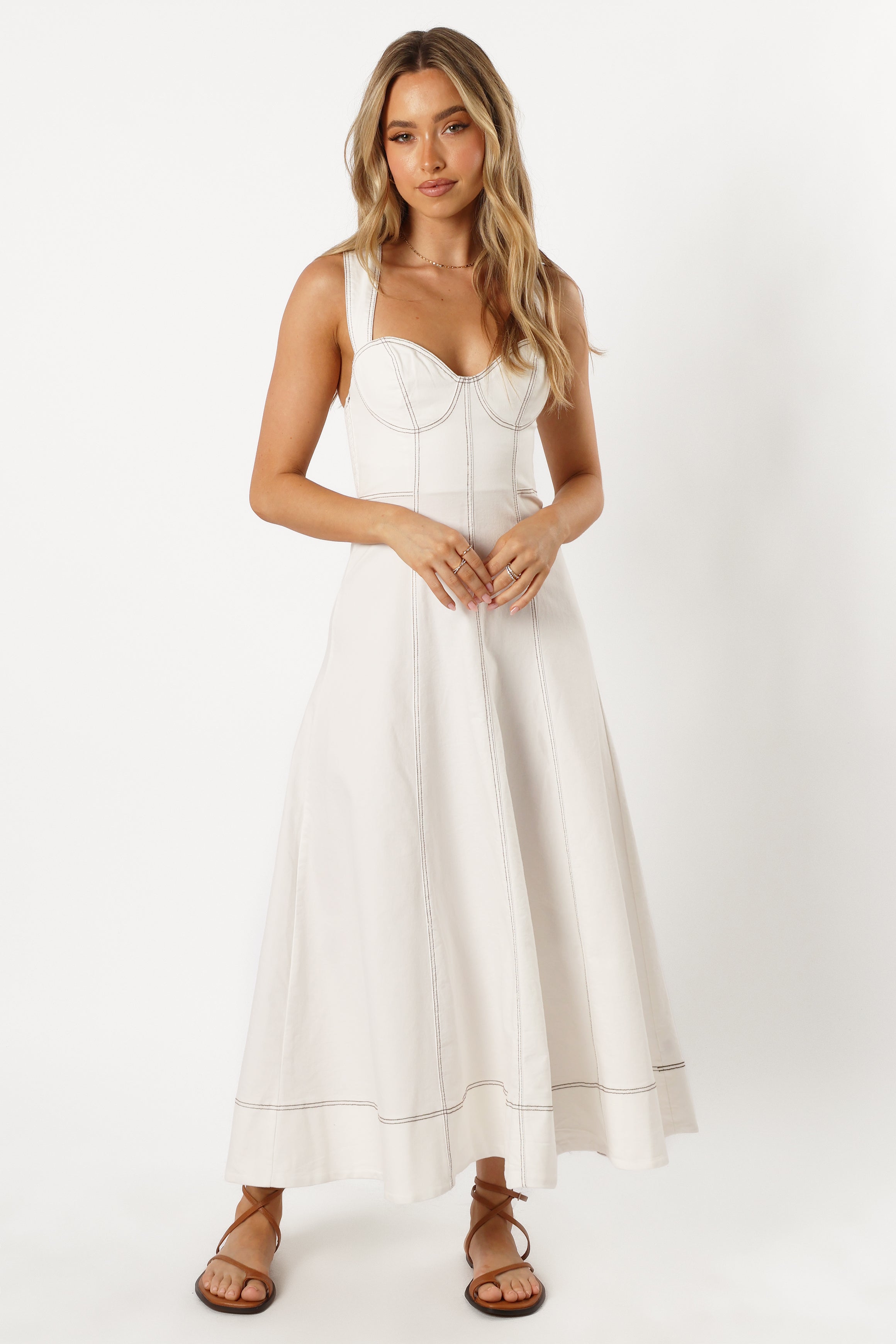 Petal and Pup USA DRESSES Everly Crossback Midi Dress - White Denim