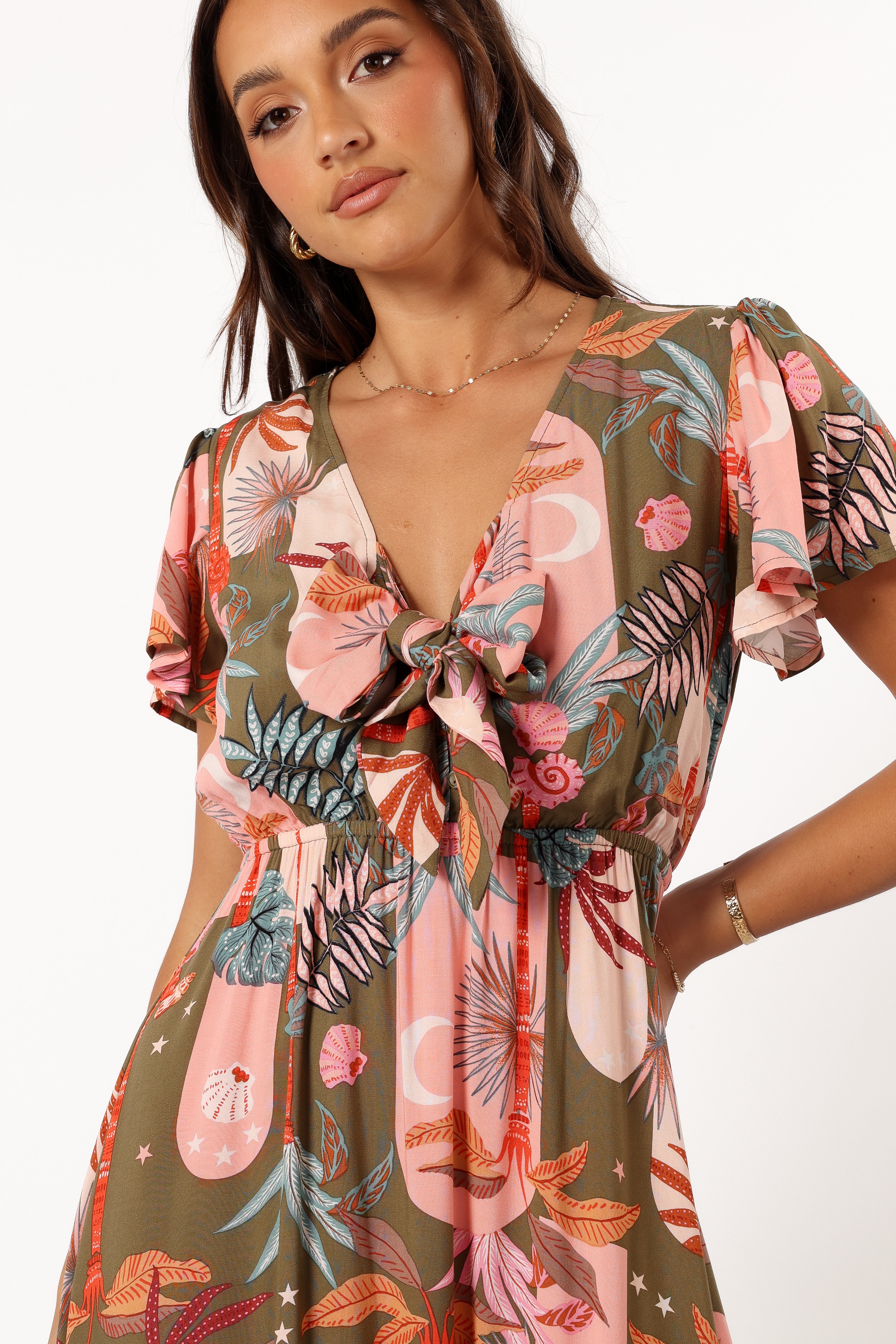 Petal and Pup USA DRESSES Everly Short Sleeve Maxi Dress - Olive Print