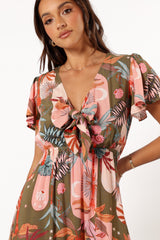 Petal and Pup USA DRESSES Everly Short Sleeve Maxi Dress - Olive Print