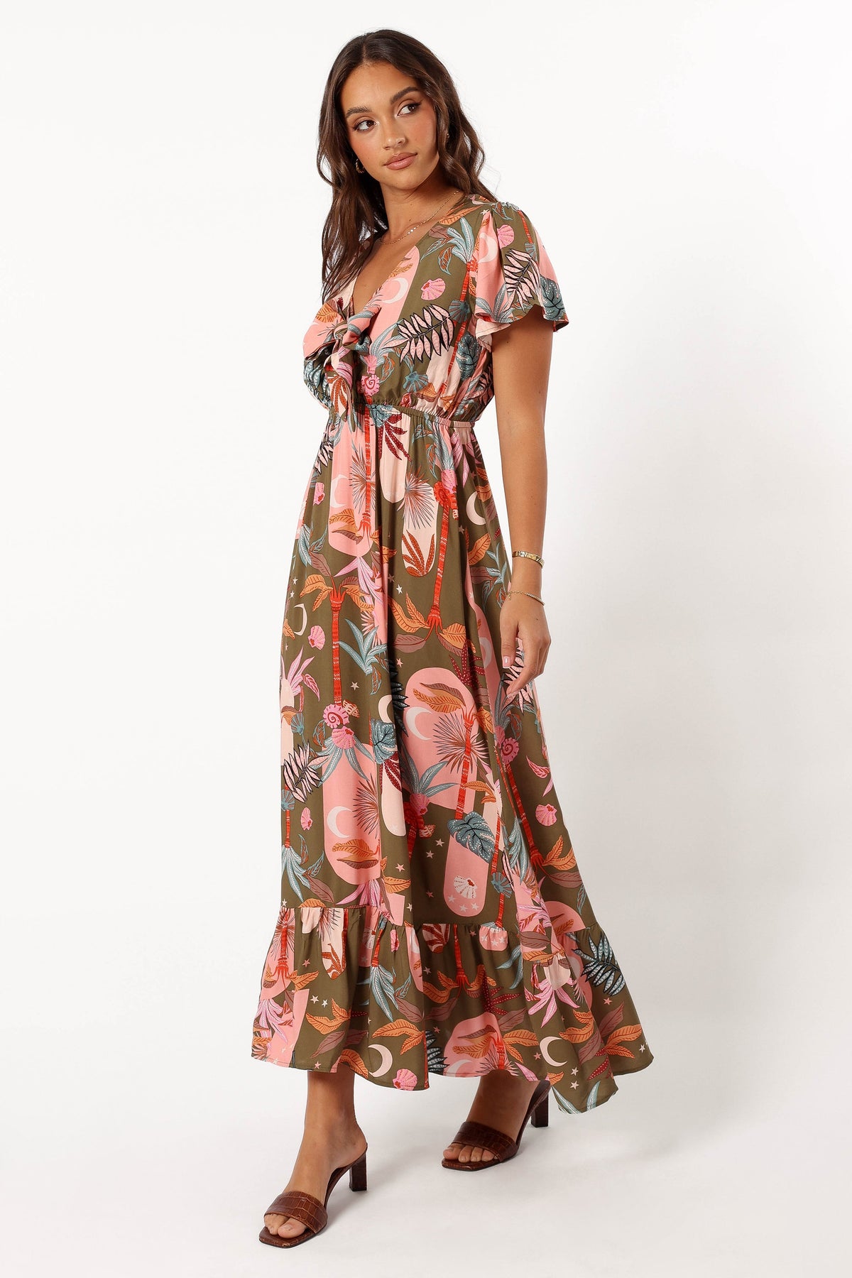 Petal and Pup USA DRESSES Everly Short Sleeve Maxi Dress - Olive Print