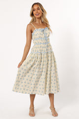 Petal and Pup USA DRESSES Felicity Midi Dress - Ivory Blue