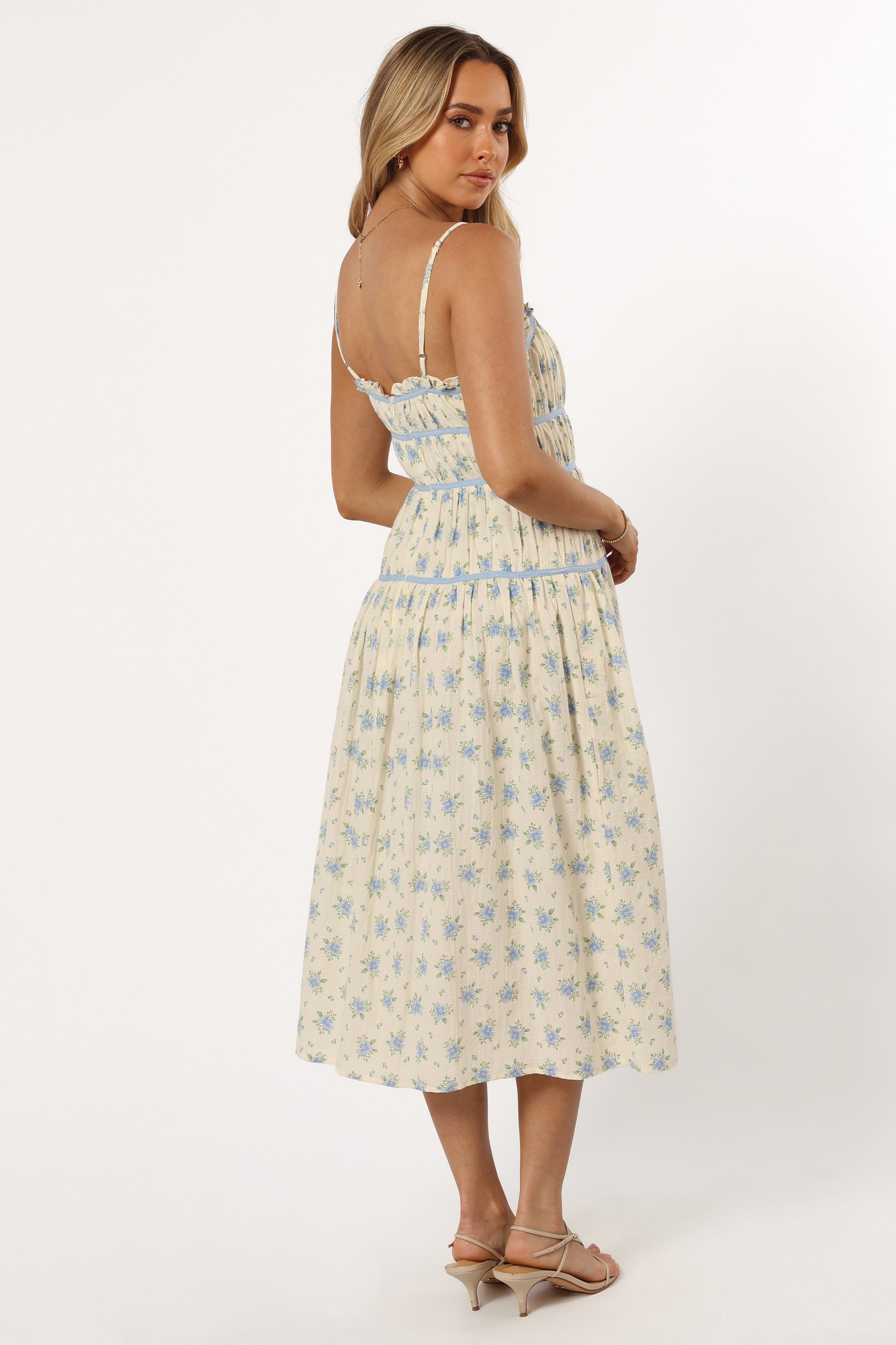 Petal and Pup USA DRESSES Felicity Midi Dress - Ivory Blue