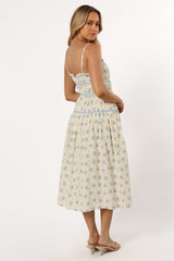 Petal and Pup USA DRESSES Felicity Midi Dress - Ivory Blue