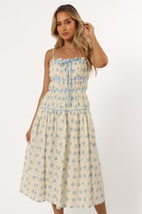 Petal and Pup USA DRESSES Felicity Midi Dress - Ivory Blue