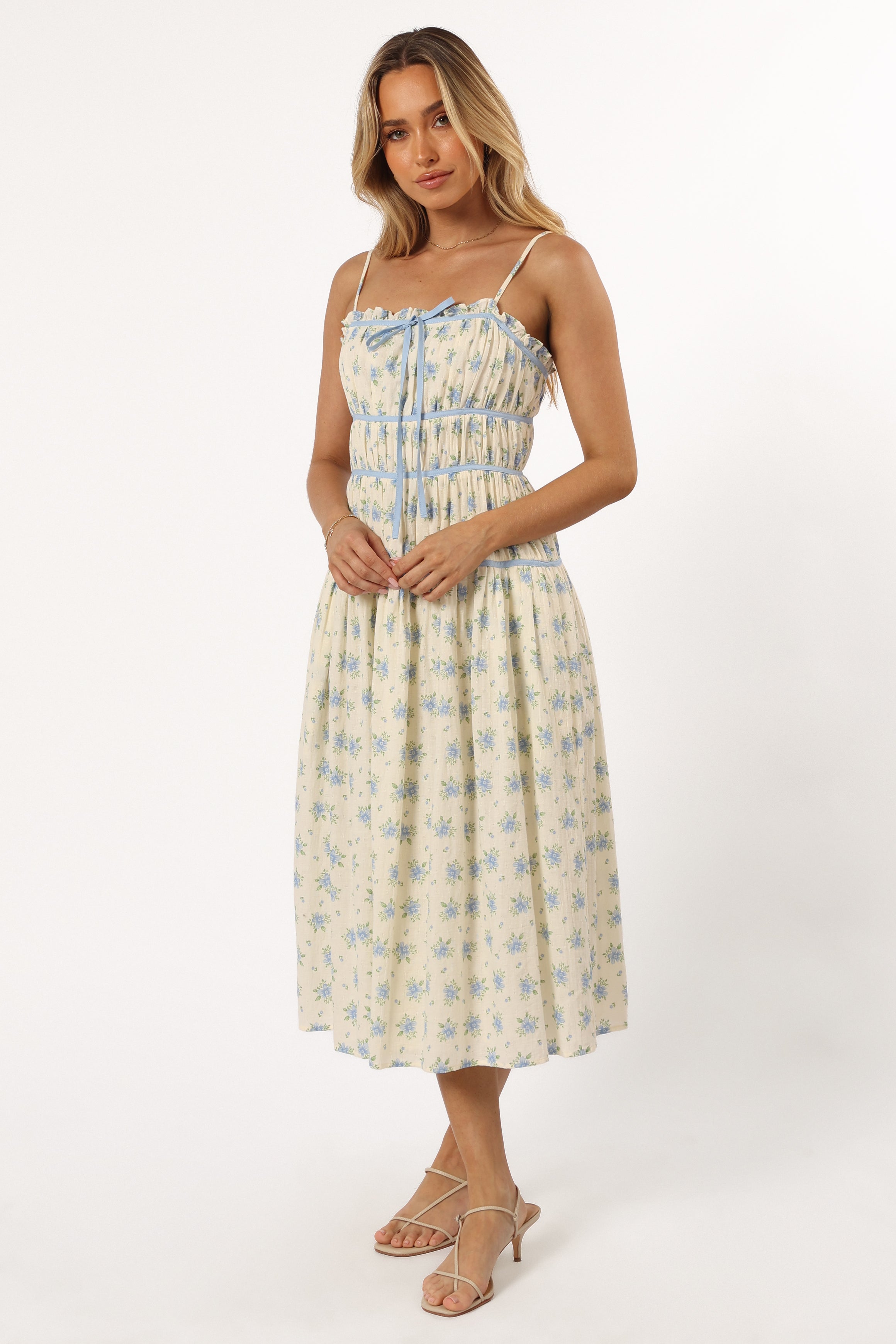 Petal and Pup USA DRESSES Felicity Midi Dress - Ivory Blue