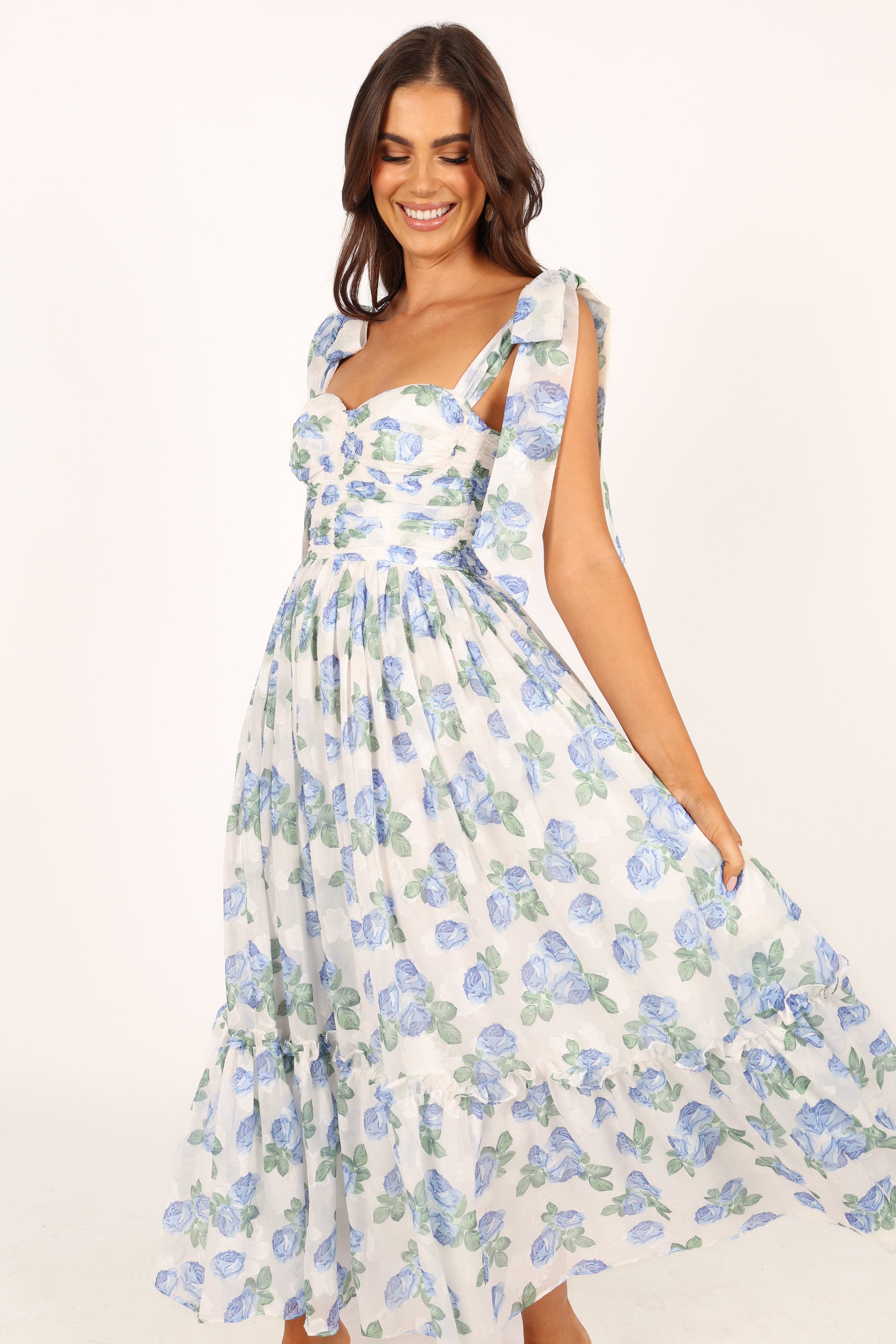 Petal and Pup USA DRESSES Floret Midi Dress - Blue