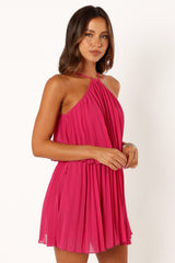 Petal and Pup USA DRESSES Gia Pleated Halterneck Mini Dress - Hot Pink