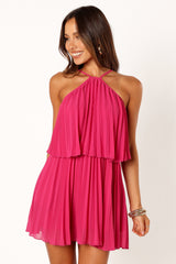 Petal and Pup USA DRESSES Gia Pleated Halterneck Mini Dress - Hot Pink