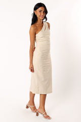 Petal and Pup USA DRESSES Gibson One Shoulder Midi Dress - Oatmeal