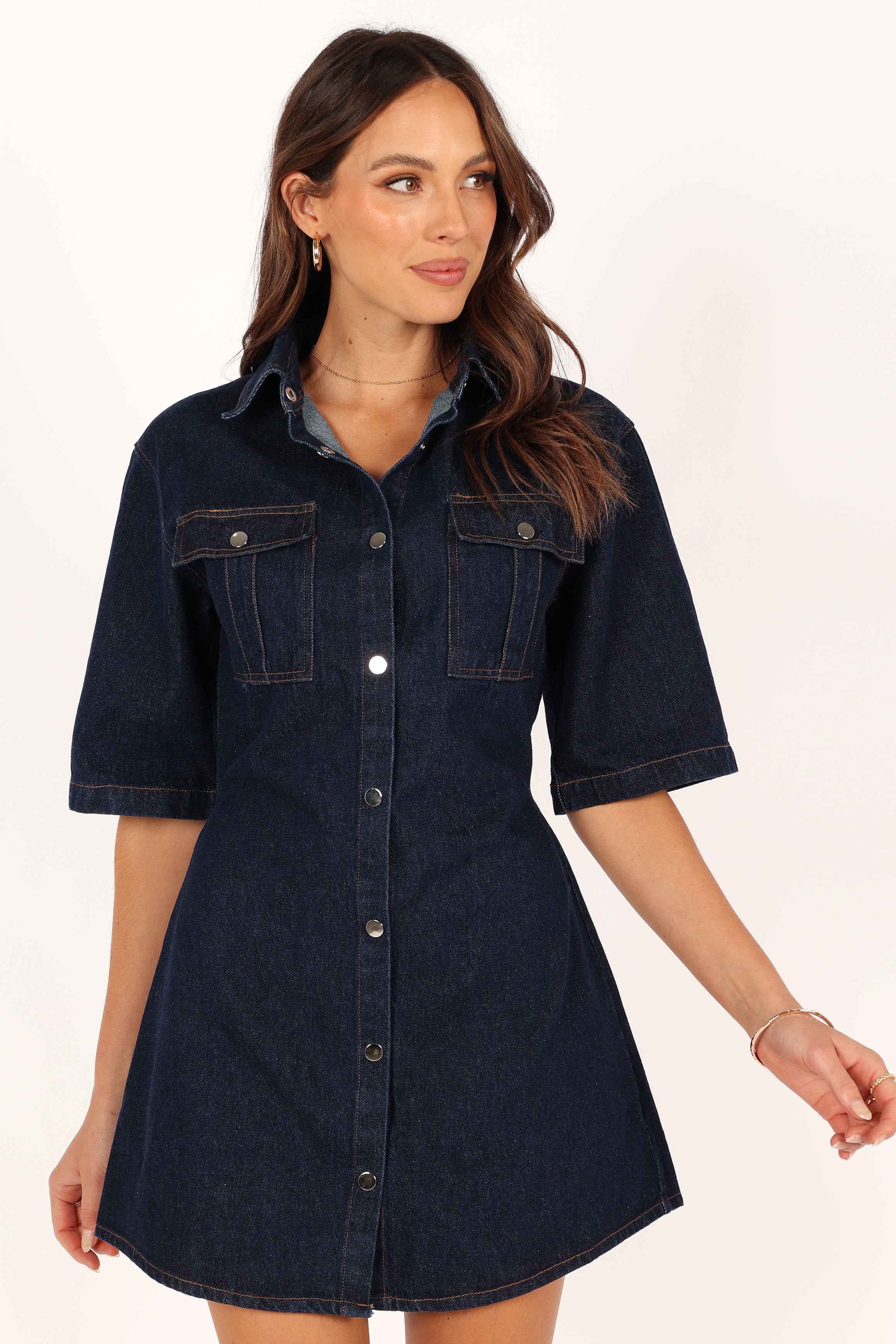 Petal and Pup USA DRESSES Hailey Denim Mini Dress - Dark Denim