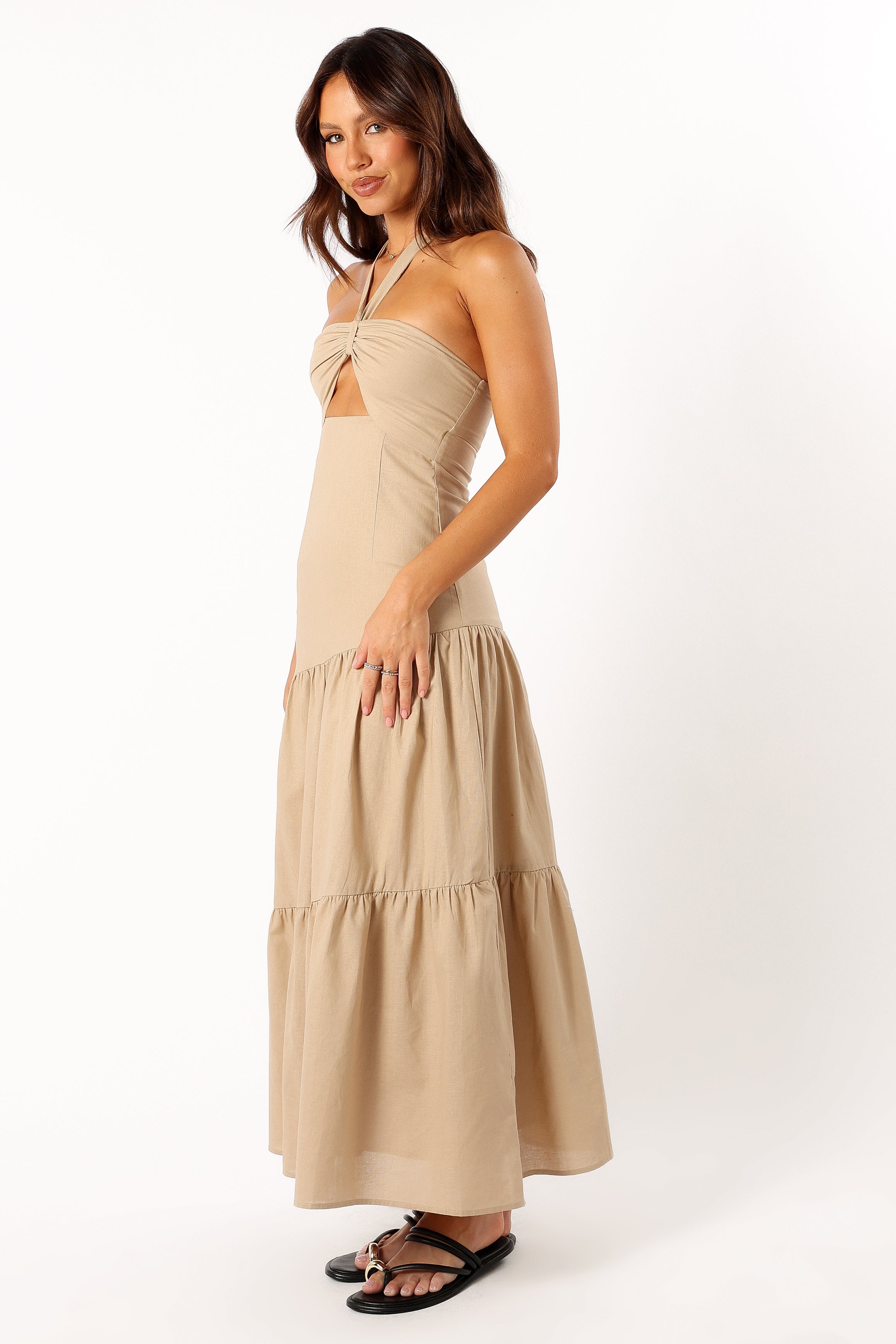Petal and Pup USA DRESSES Haven Halterneck Maxi Dress - Tan