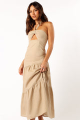Petal and Pup USA DRESSES Haven Halterneck Maxi Dress - Tan