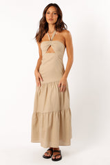 Petal and Pup USA DRESSES Haven Halterneck Maxi Dress - Tan