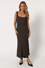 Petal and Pup USA DRESSES Henry Striped Midi Dress - Black Beige
