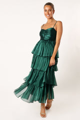 Petal and Pup USA DRESSES Jace Tiered Maxi Dress - Shimmer Emerald